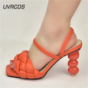 Pantofi Elegant 2021 OrangeColor Petreceri Cu Femei Simplă Petrecere De Bal Casual, Papuci De Casă Italiană Tocuri Joase Sandale De Vara Pentru Nunta