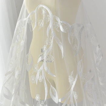 Pene de păun geană cu paiete, broderie dantela tesatura high-end rochie de mireasa decor plasă de pânză de tifon alb