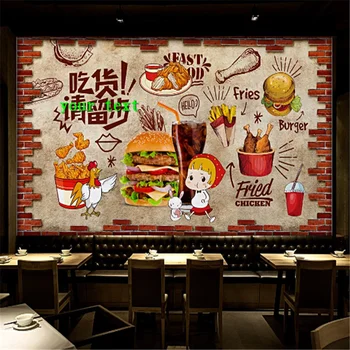 Personalizat Burgeri de Vest Restaurant Fast-Food de Fundal pictura Murala de Perete Wallpaper 3D Snack Bar, Hamburger, pizza Hârtie de Perete 3D
