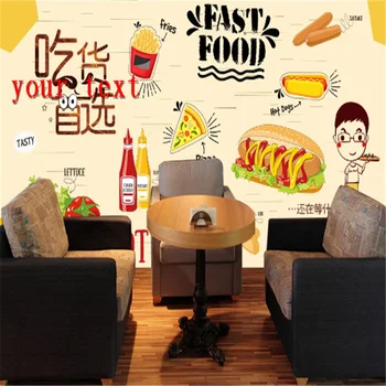 Personalizat Burgeri Prajit Fast Food, Hot Dog Hârtie de Perete 3D Snack Bar, Restaurant Fast-Food Industriale Decor Fundal Negru de Fundal