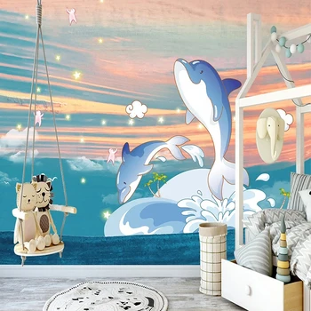 Personalizat Tapet Mural Nordic Ins Mână-pictat 3D de Desene animate Lume Subacvatică Delfin Camera Copiilor Fundal Decor de Perete Fresco