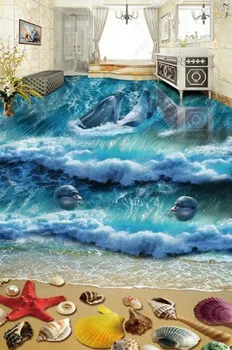 Personalizate 3D Murală Etaj Tapet Plaja plaja cu nisip shell steaua de mare delfin living PVC Uzura rezistent la apa Pentru Baie Etaj 3D