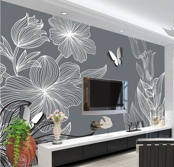 Personalizate 3D pictura murala mare,trase de Mână flori fluture modern, simplu perete de fundal ,canapea camera de zi TV de perete hârtie de perete dormitor