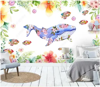 personalizate murală fotografie tapet 3d balena flori tropicale pește flori lume copii desene animate decor acasă tapet pentru pereti 3d