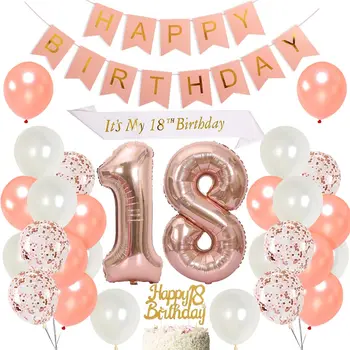 Petrecerea de 18 ani Decorare a Crescut Balonul de Aur Set cu Tort Fân Număr de 18 Baloane Folie pentru Fata Ziua de nastere Consumabile Partid