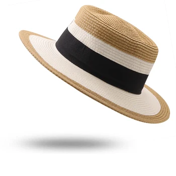 Pălării de soare Pentru Femei Paie Margine Largă Pălărie Femei Rochie Femei de Pălărie de Vară Capace Plaja Hat stripeFlat Sus Fedroas Pălărie