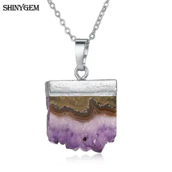 ShinyGem 5P Neregulate Naturale Ametist Pandantiv de Aur/Argint Placare Vindecare Violet Cristal Druzy Piatra Coliere Pentru Femei