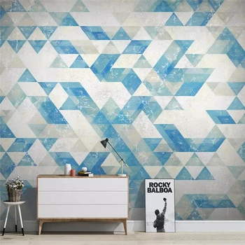 Tapet decorativ, seria Nord, Europa abstracte, geometria triunghiului forma de diamant albastru TV, canapea de fundal de perete pictura murala mare