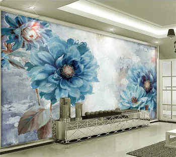 Tapet personalizat 3d picturi murale în stil Nordic stil European, pictate în ulei pictura flori albastre living papier peint tapet