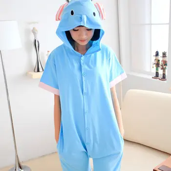 Vara Maneca Scurta Pijama Unisex Pentru Adulti Femei Bărbați Scutec De Bumbac Animale Anime Cu Gluga Elefant Cosplay Costum