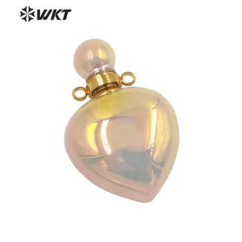 WT-P1647 noi en-Gros de culoare roz naturale quartzs piatră cu Aura pandantiv inima de femei de moda, aur roz Aura inima parfum ș